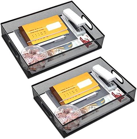 2Pcs Desk Drawer Organizer, Stable Metal Mesh Desk Storage Tray, Versatile Storage Box Set for Office Home Supplies,13 x 9 inches - Image 2