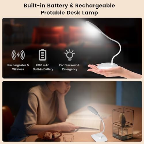Battery Powered Desk Lamp, Portable Lamps Rechargeable 3 Color Modes Touch Control Stepless Dimming, Wireless Desk Lamp with 2000mAh, Small LED Table Light for Dorm Study Office Bedroom,Black - Image 2